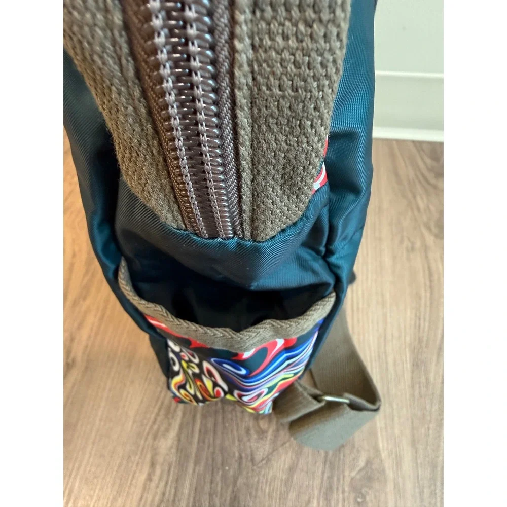Meizhidao Teal Graphic Print Nylon Backpack Adjustable Straps Multi Color Bag